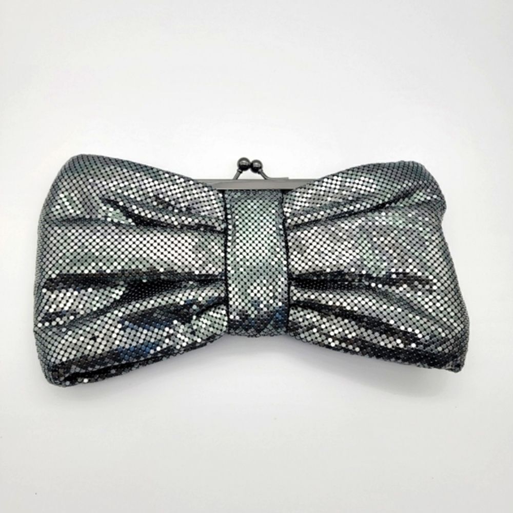 Lulu Townsend Gray Silver Metallic Chainmail Cocktail Evening Bag Clutch